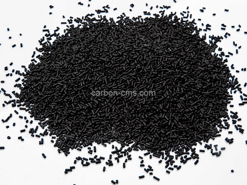Black elongated cylindrical carbon molecular sieve pellets